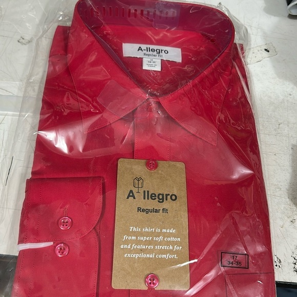 Allegro Men's Dress Shirt Red Regular Fit Convertible Cuff Sizes 17 34-35 - Picture 3 of 4